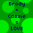 Green background with large light green circles; dark blue text reads Brody + Cassie = LOVE repeated twice in a