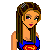 Pixel art contact sheet showing three frames of a Super Girl-themed animated buddy icon with blue and red color scheme, featuring character in superhero costume with heart patterns and repeated "super girl" text.