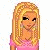 Pixel art contact sheet showing three frames of a female character in pink top and blue jeans with 'TaKeN' text on colored backgrounds.