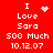 Red background with white pixelated text reading 'I Love Sara 500 Much 10.12.07' and two distinct animation variations of a heart symbol.