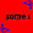 Red background with black text 'some i' repeated in two , blue square-and-dot patterns at corners and midpoints