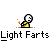 Pixel art character in yellow shirt emits orange flame farts , with text "Light Farts" below
