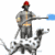 Animated firefighter icon with dog rescue sequence showing water spray motion across frames.