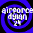 Four identical circular icons arranged in a , each with blue and black concentric rings and white text reading 'airforce dylan 24' in a pixelated font