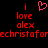 Red pixelated text and a pink heart symbol on a black background, with repeated 'i love alex' and 'echristaforechristafor' text elements.