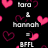 Pixelated icon with black and pink backgrounds displaying text and heart symbols, featuring 'tara & hannah' and 'like totally RIGHT?!' text blocks.