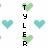 Pixelated heart-shaped icons with vertical text labels on a white background, some hearts green, some cyan, with a gray rectangle in the bottom-right corner.