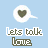identical icons with a light blue background, each featuring a white speech bubble containing a dark green heart and the text 'lets talk love' below it