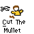 Pixelated icon shows a figure in yellow shirt holding scissors, with cut hair pieces and text reading 'Cut The Mullet' on gray background.