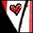 Animated contact sheet of a 5x5 grid showing sequential frames from an AIM buddy icon animation featuring red hearts, black-and-white striped patterns, and text changes.