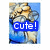 A pixelated image of a character with light brown hair and blue clothing, overlaid with text that changes from 'Cute!' to 'Adorable!' to 'Sweet!'