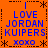 Orange background with blue text reading LOVE JORDAN KUIPERS XOXO in four identical quadrants separated by black dotted lines and asterisks.