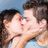 A pixelated image of two people kissing on the left, with repeated text "I love you" in white block letters on a black background on the right.