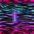 A four- of pixelated text on patterned backgrounds: cyan 'i' on purple-black stripes, green 'am' on pink leopard print, and green 'cool' on black-and-white zebra stripes