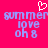 Pixelated icon with bright pink background, white heart symbol above text reading 'summer love oh 8' in light blue letters.