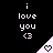 Pixelated text 'i love you <3' above a white triangular shape with a heart symbol on black background.
