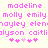 Pixelated pink text and symbols on a light background, displaying multiple name variations and heart-like shapes.