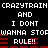 Pixelated text repeats 'CRAZYTRAIN AND I DONT WANNA STOP' with red horizontal bars and 'RULE!!' in white on black background.