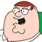 A 4-frame contact sheet of a cartoon character from Family Guy in various expressions and poses, displayed as an animated buddy icon with pixelated rendering.