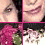 pixelated images showing a person with dark hair and pink flowers, alternating between close-up facial views and floral arrangements