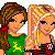 Pixel art contact sheet showing multiple animated frames of stylized female characters with text reading "BeSt FrIeNdS WILL dO AnYtHiNg FoR YoU" in red block letters on a black background.