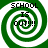 Green and white spiral pattern with 'SCHOOL IS OUT!!!' text in black pixelated font across four quadrants.