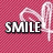 A static image with a pink pixelated background featuring white floral patterns and bold black text reading "SMILE becuze thats all u need 2 change life! :)".
