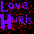 Pixelated text 'Love Hurts' in purple with red pixel fragments scattered across a black background.