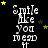 Pixelated text "Smile like you mean it" in white with yellow stars on black background, animated star positions across frames.