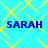 Blue text 'SARAH' repeated four times on a light blue background with yellow diamond-shaped patterns.