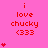 A pink background displays repeated red text 'i love chucky <333' with varying heart counts on the left and right sides.