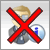 Pixelated icon shows a person with light hair and blue eyes overlaid by large red X symbol, next to circular blue-and-white object with small blue element.