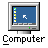 Five pixelated computer monitor icons with blue screens, each displaying different cursor or window states beneath the word "Computer".