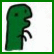 Green pixelated dinosaur head with open mouth and single eye, next to green text reading 'RAWR!!' on white background.