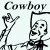 Pixelated cowboy icon with raised hand, split background text 'Cowboy' and 'OriginalIcons.com'.