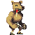 Pixelated werewolf character with brown fur, red tongue, and black shorts in six sequential poses showing walking animation.