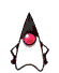 Animated character with black cone-shaped hat, pink circular eye, white body, and dark brown limbs in various poses against gray background.