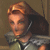Pixelated character with long brown hair and armor shoulder pads, shown in three sequential poses against a plain background.