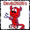 Red devil cartoon with sunglasses, horns, and a pitchfork on white background; text above changes across frames.