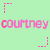 A light green background with repeated pink text 'courtney' and dashed pink corner brackets arranged in a pattern