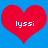 Two red heart shapes on a blue background with the text 'lyssi' in white pixelated font inside each heart.