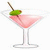 Pixelated image of a pink cocktail in a martini glass with an olive on a toothpick, next to green background text reading 'Martini Prep'.