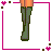 A 4x3 contact sheet of pixel art frames showing a female character with long red hair, green jacket, and denim skirt in various poses and expressions alongside text elements like 'ride' and 'em'.
