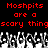 Red pixelated text on black background reads "Moshpits are a scary thing" with repeating grayscale figures below.