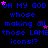 Blue pixelated text on black background repeats 'OH MY GOD' and 'those LAME icons!' with scattered pink stars, no visible motion.