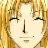 Pixelated anime-style face with closed eyes, light brown hair, and a neutral expression against a warm-toned background.