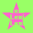 Four pink star-shaped icons with pixelated text inside, arranged in a on a bright green background
