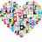 A heart-shaped collage of colorful pixelated icons on a white background, with pink text reading 'definitely', 'ipod', and 'loveeee' against a solid magenta backdrop.