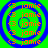 Four identical circular icons with blue rings and green backgrounds, each displaying orange text "jamie" repeated in a spiral pattern.