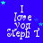 Blue background with white text reading "I love you Steph" and a small 'i' symbol, surrounded by light blue stars.